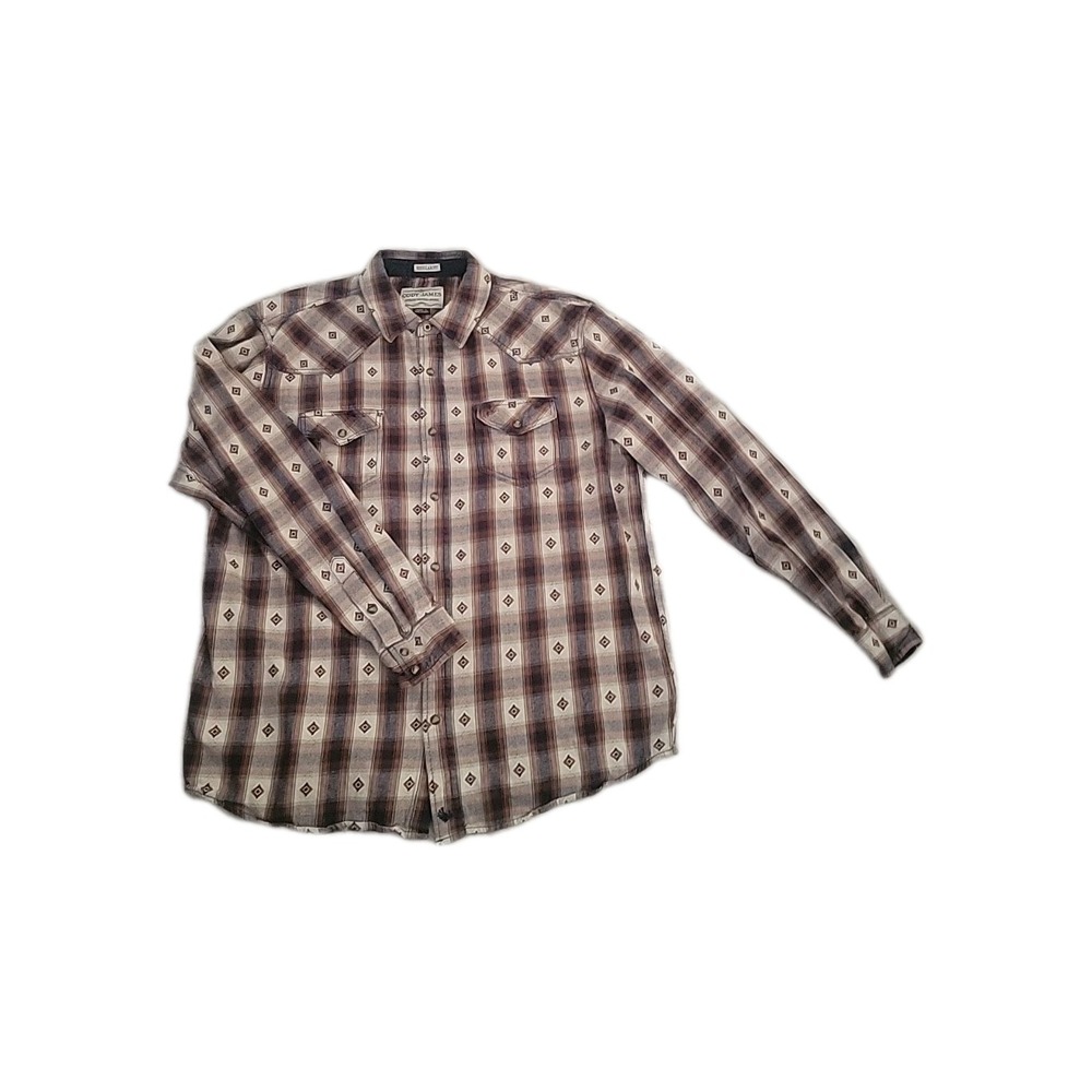 Cody James Pearl Snap Mens Long‎ Sleeve Button Up Western Plaid Shirt L Cowboy